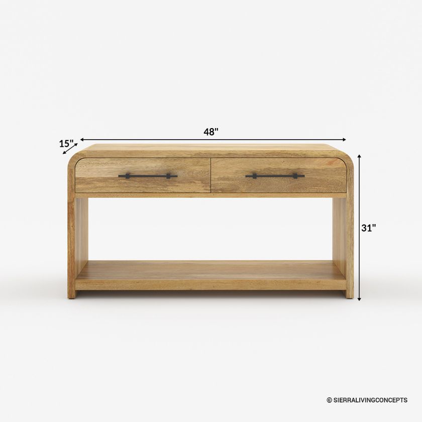 Okeechobee Waterfall Curved Console Table with Drawers Size Image