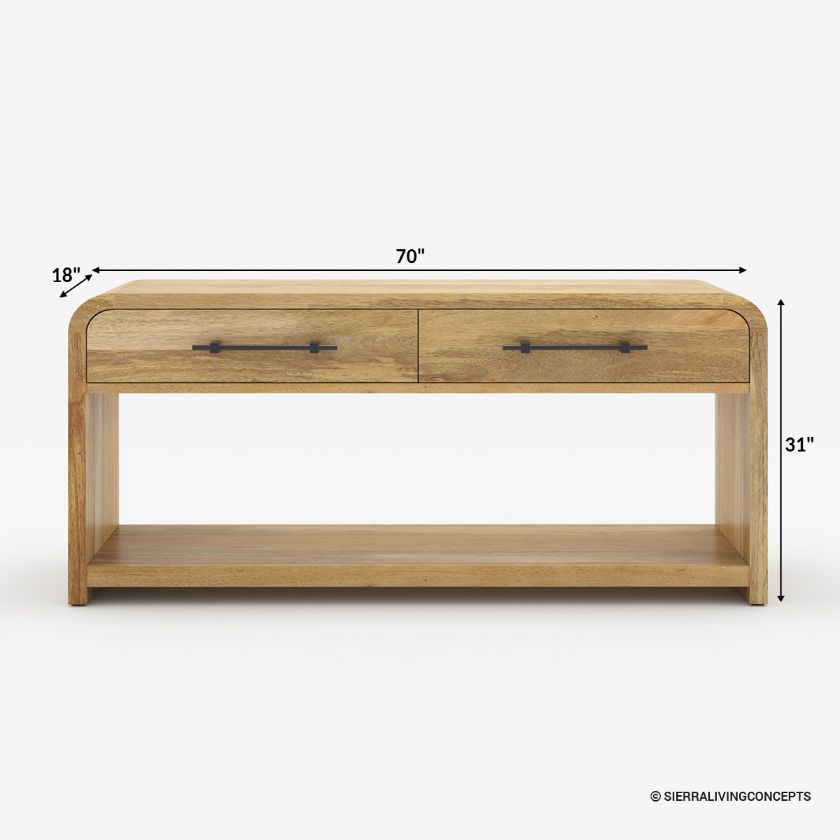 Okeechobee Waterfall Curved Console Table with Drawers Size Image