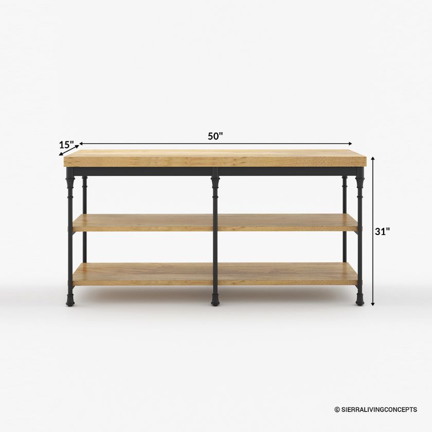 Encino Industrial Sofa Console Table With Shelves Size Image