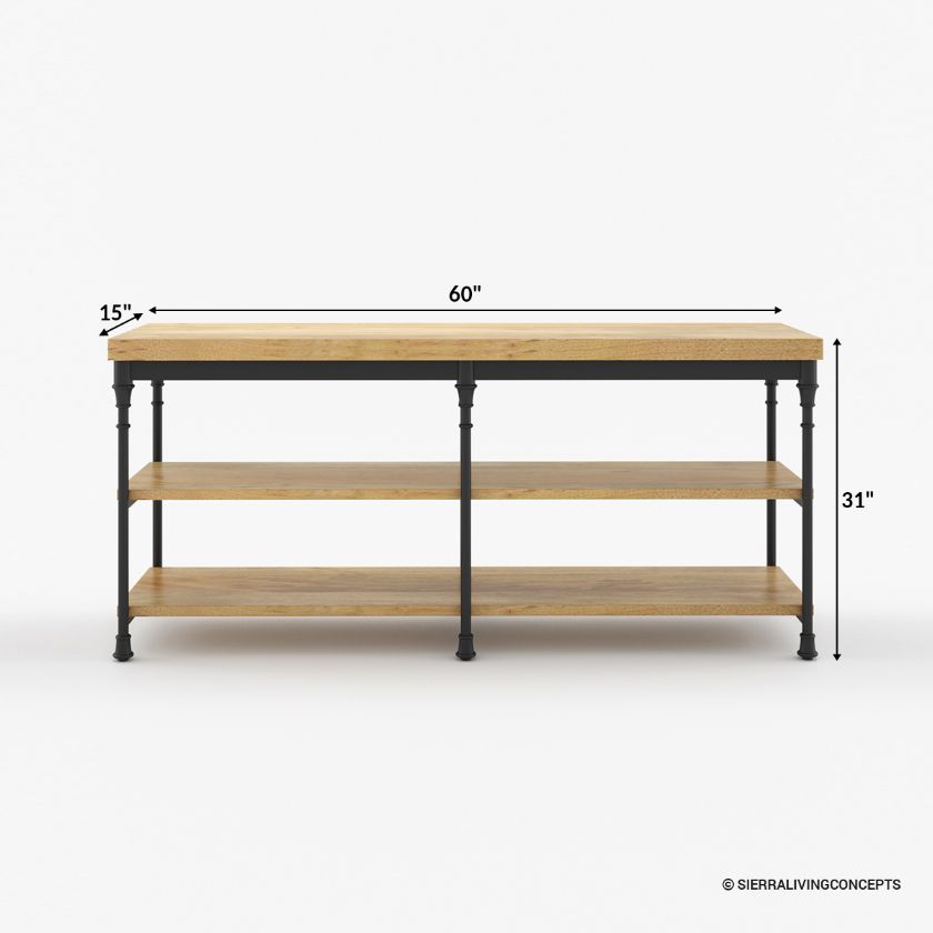 Encino Industrial Sofa Console Table With Shelves Size Image