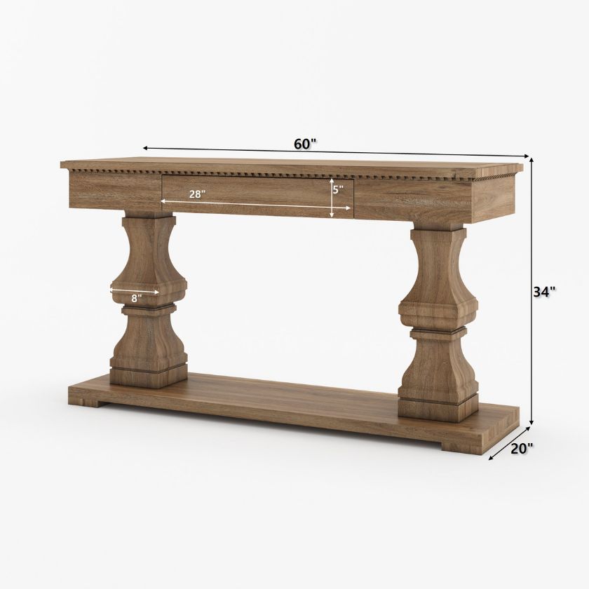 Largo Rustic Farmhouse 70 Inch Console Table with Drawer Size Image
