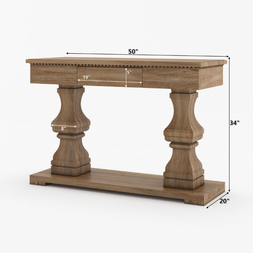 Largo Rustic Farmhouse 70 Inch Console Table with Drawer Size Image