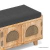 Picture of Norfolk Wood & Rattan Upholstered Entryway Bench with Storage