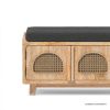 Picture of Norfolk Wood & Rattan Upholstered Entryway Bench with Storage