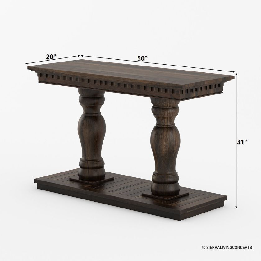 Belleair Traditional Double Pedestal Dark Wood Console Table Size Image