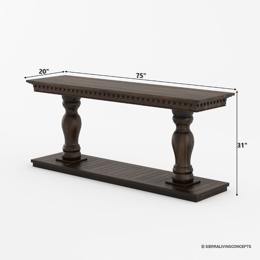 Belleair Traditional Double Pedestal Dark Wood Console Table Size Image