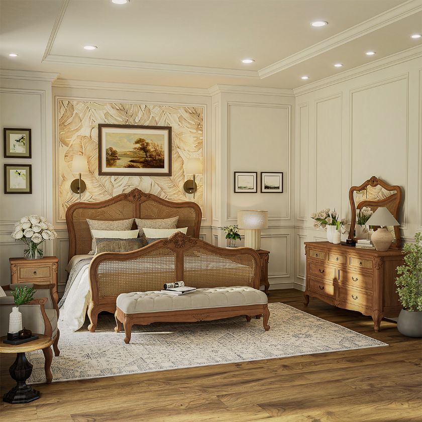 Picture of Gilbert French Provincial Rattan & Wood 4 Piece Bedroom Set