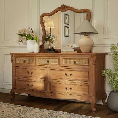 Picture of Gilbert French Provincial Wood & Rattan 7 Drawer Dresser