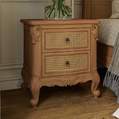Picture of Gilbert French Provincial Rattan & Wood 2 Drawer Nightstand