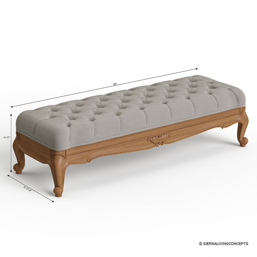 Gilbert French Provincial Upholstered Bedroom Bench Dimension Image
