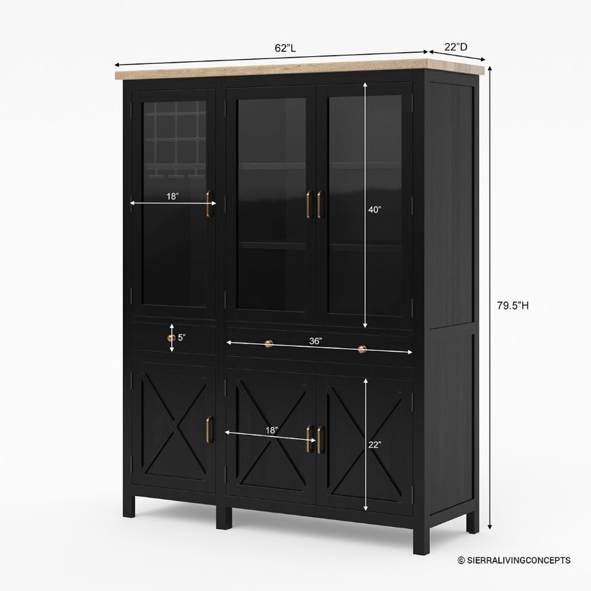 Coralville Black 2 Piece Hutch With Bar Storage Dimension Image