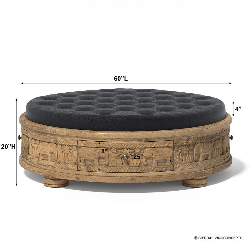 Vernon Tufted Extra Large Ottoman Coffee Table with Storage Dimension Image