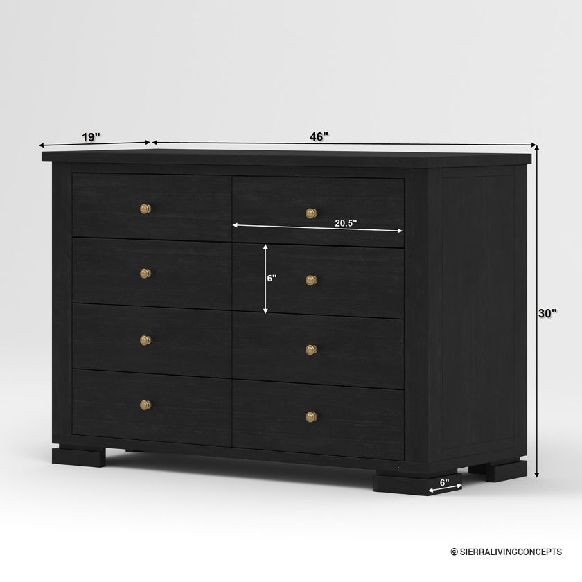 Athena Rustic Solid Wood Bedroom Dresser Chest With 8 Drawers Dimension Image