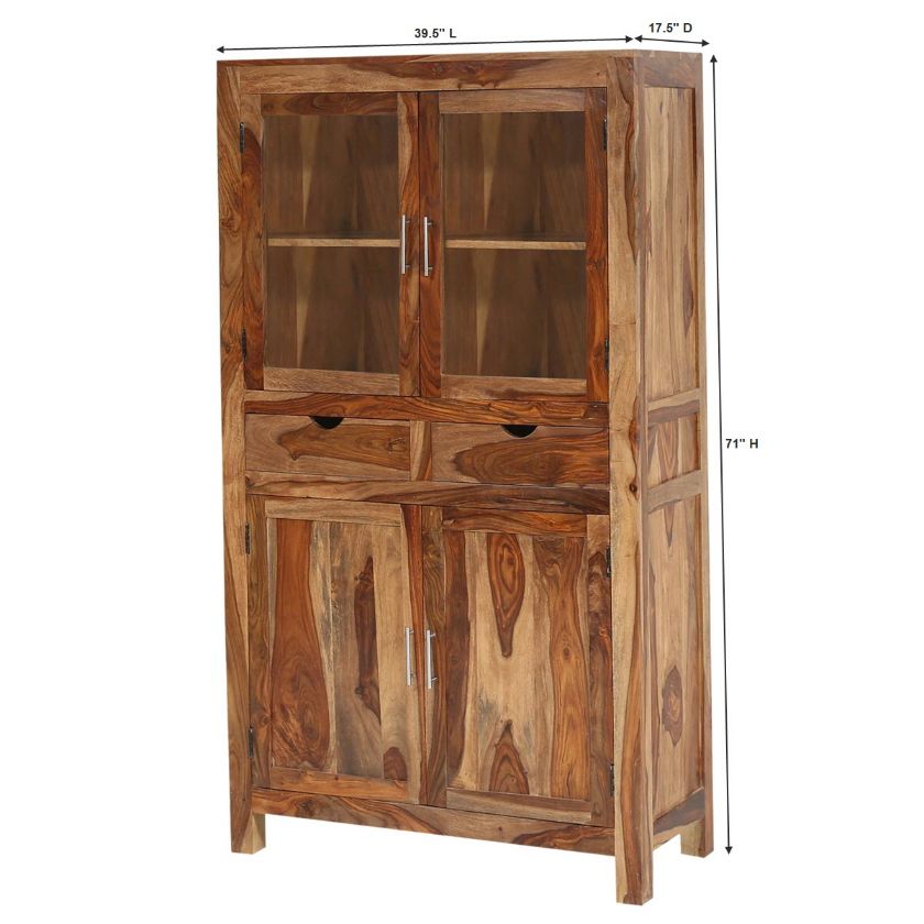 Frederica Rustic Solid Wood 2 Drawer Buffet With Hutch Dimension Image