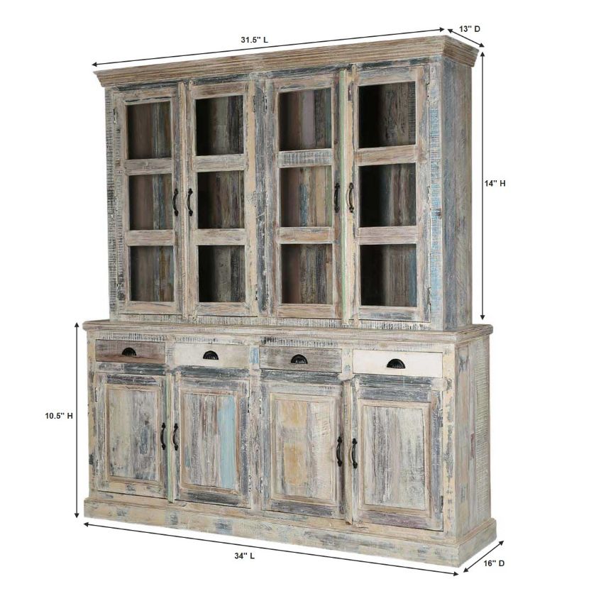 Oildale Farmhouse Solid Reclaimed Wood Dining Buffet with Hutch Dimension Image