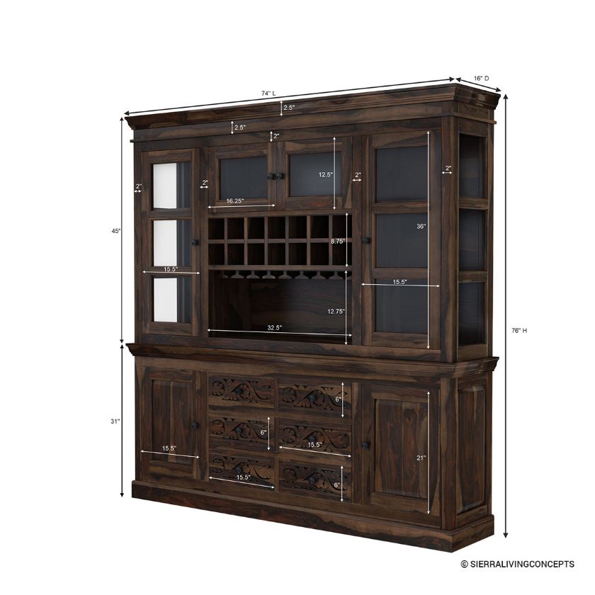 Sonoma Modern Dining Wine Hutch Cabinet Dimension Image