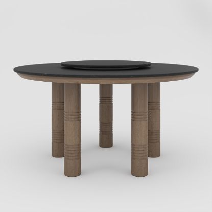 Picture of Flint Modern Round Dining Table with Lazy Susan for 6