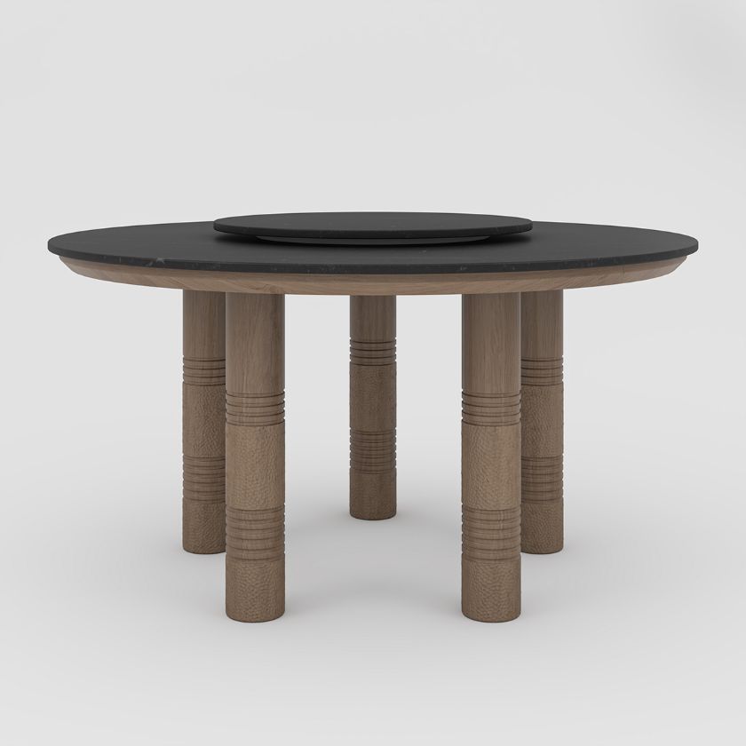Picture of Flint Modern Round Dining Table with Lazy Susan for 6