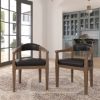 Picture of Flint Solid Wood Modern Leather Upholstered Dining Arm Chair