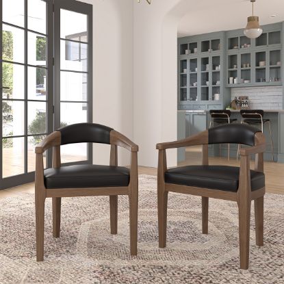 Picture of Flint Solid Wood Modern Leather Upholstered Dining Arm Chair