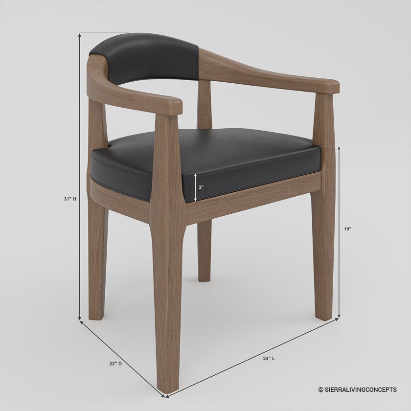 Flint Solid Wood Modern Leather Upholstered Dining Arm Chair Dimension Image