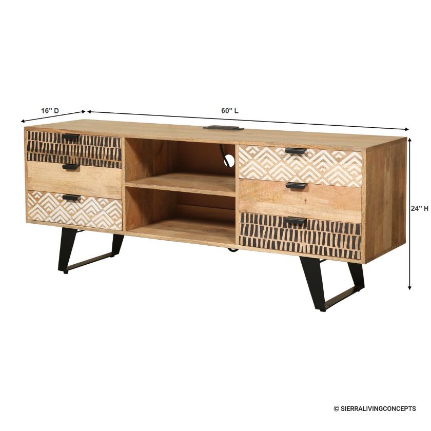 Acton Industrial Mid-Century Media Console with 6 Drawers (60