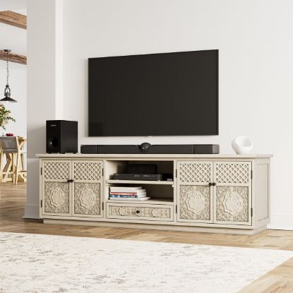 Picture of Nuala Solid Wood Hand Carved Weathered White TV Media Console (78”)