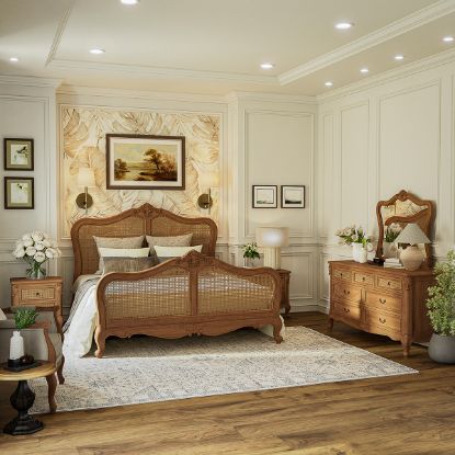 Picture of Gilbert French Provincial Rattan & Wood 4 Piece Bedroom Set