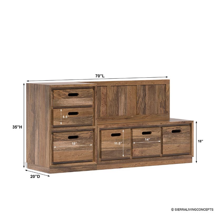 Flint Farmhouse Style Solid Wood Entryway Bench with Storage Dimension Image
