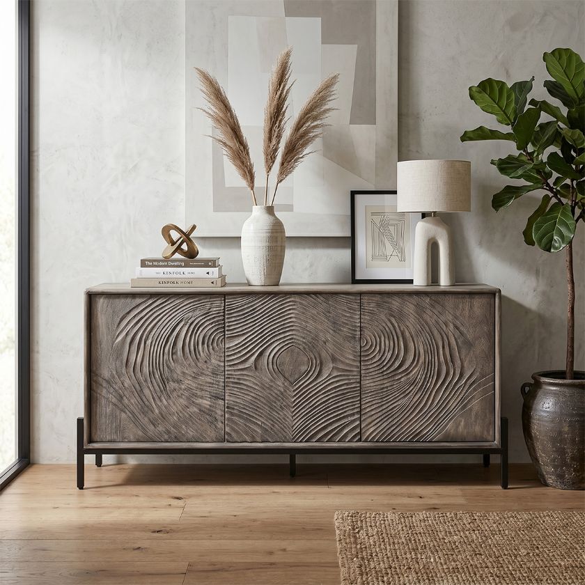 Picture of Harlem Nordic Wabi Sabi Textured 3 Door Sideboard Buffet Cabinet