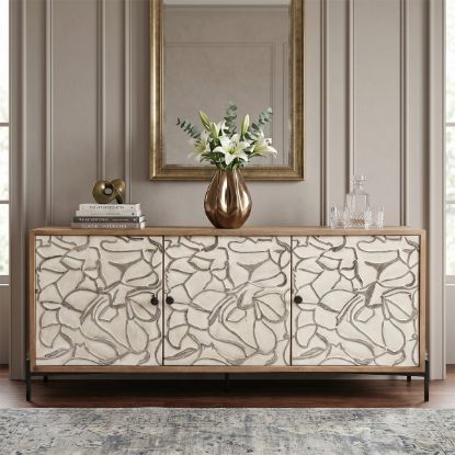 Picture of Topeka Abstract Front Distressed White Sideboard Buffet Cabinet