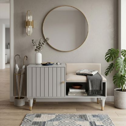 Picture of Arecibo Modern Light Gray Small Entryway Bench with Storage