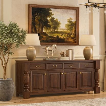 Picture of Adelanto Rustic Dark Teak Wood Sideboard Buffet Cabinet with Drawers