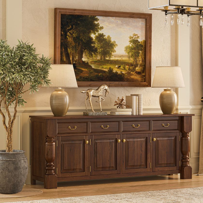 Picture of Adelanto Rustic Dark Teak Wood Sideboard Buffet Cabinet with Drawers
