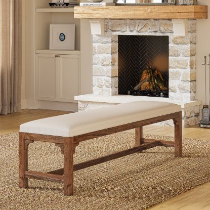 Picture of Flint Upholstered Rustic Farmhouse Solid Wood Dining Bench
