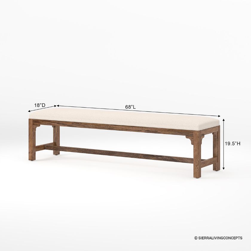 Flint Upholstered Rustic Farmhouse Solid Wood Dining Bench Dimension Image