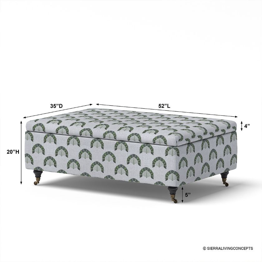 Soho Printed Fabric Ottoman Coffee Table with Storage Dimension Image
