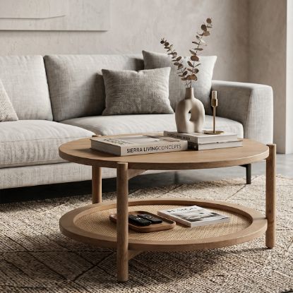 Picture of Canton Solid Wood & Cane Two Tier Round Coffee Table