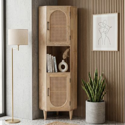 Picture of Louisiana Solid Wood & Cane Mesh Doors Japandi Corner Bookcase