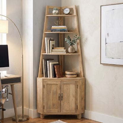 Picture of Spokane A Frame Solid Wood Corner Bookcase with Cabinet