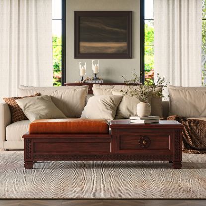 Picture of Omaha Classic Vegan Leather Dark Wood Coffee Table with Drawer