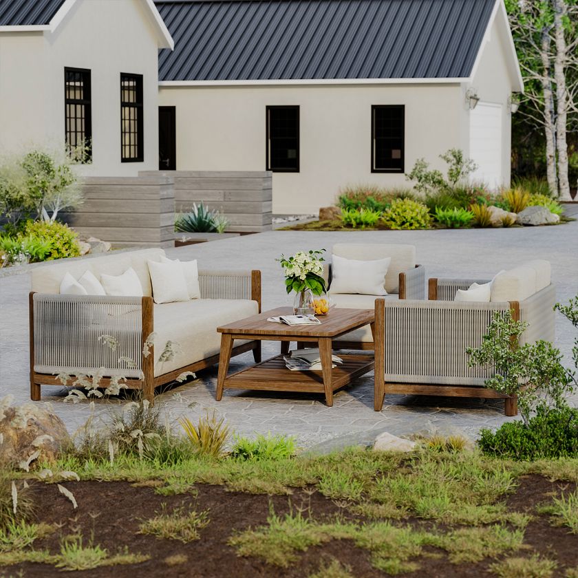 Picture of Pilsen Solid Teak Wood & Rope 4 Piece Outdoor Sofa Set