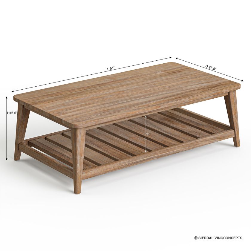 Pilsen Solid Teak 2 Tier Outdoor Coffee Table with Storage Dimension Image