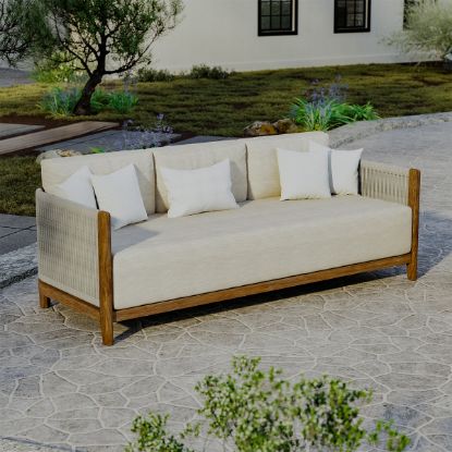 Picture of Pilsen Teak & Rope Scandinavian 3 Seater Outdoor Sofa