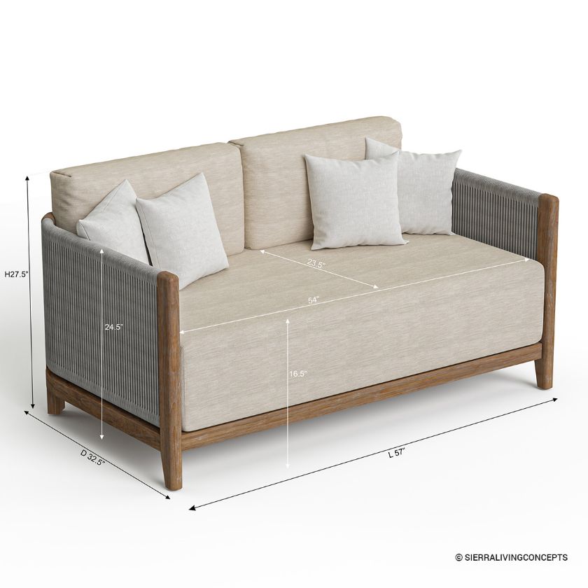 Pilsen Teak & Rope Scandinavian 3 Seater Outdoor Sofa Size Image