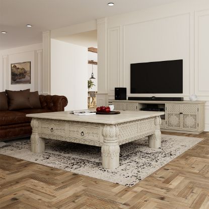 Picture of Nuala Ivory White Traditional Hand Carved Coffee Table with Drawers