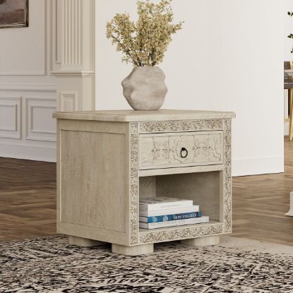 Picture of Nuala Hand Carved Ivory White End Table for Living Room