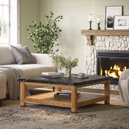 Picture of Treme Black Marble Top Large 2 Tier Square Coffee Table