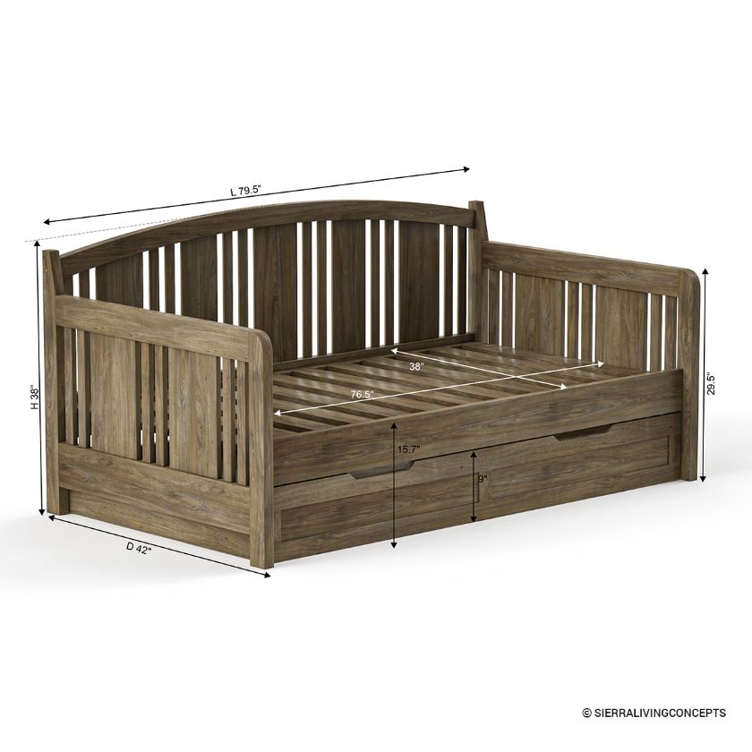 Lorient Farmhouse Twin Daybed with Trundle Size Image