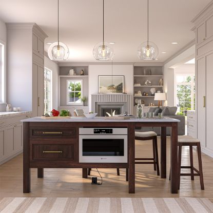 Picture of Waco Dark Wood Marble Top Kitchen Island with Drawers & Oven Space